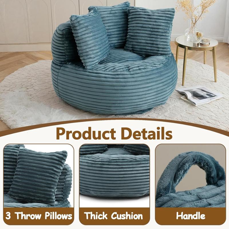 Bean Bag Chair Lazy Sofa Corduroy Oversized Chair for Adults, Comfy Big Accent Sofa Lounge Floor Chair, Stuffed Bean Bag Couch for Gaming, Reading, Living Room, Bedroom, Office