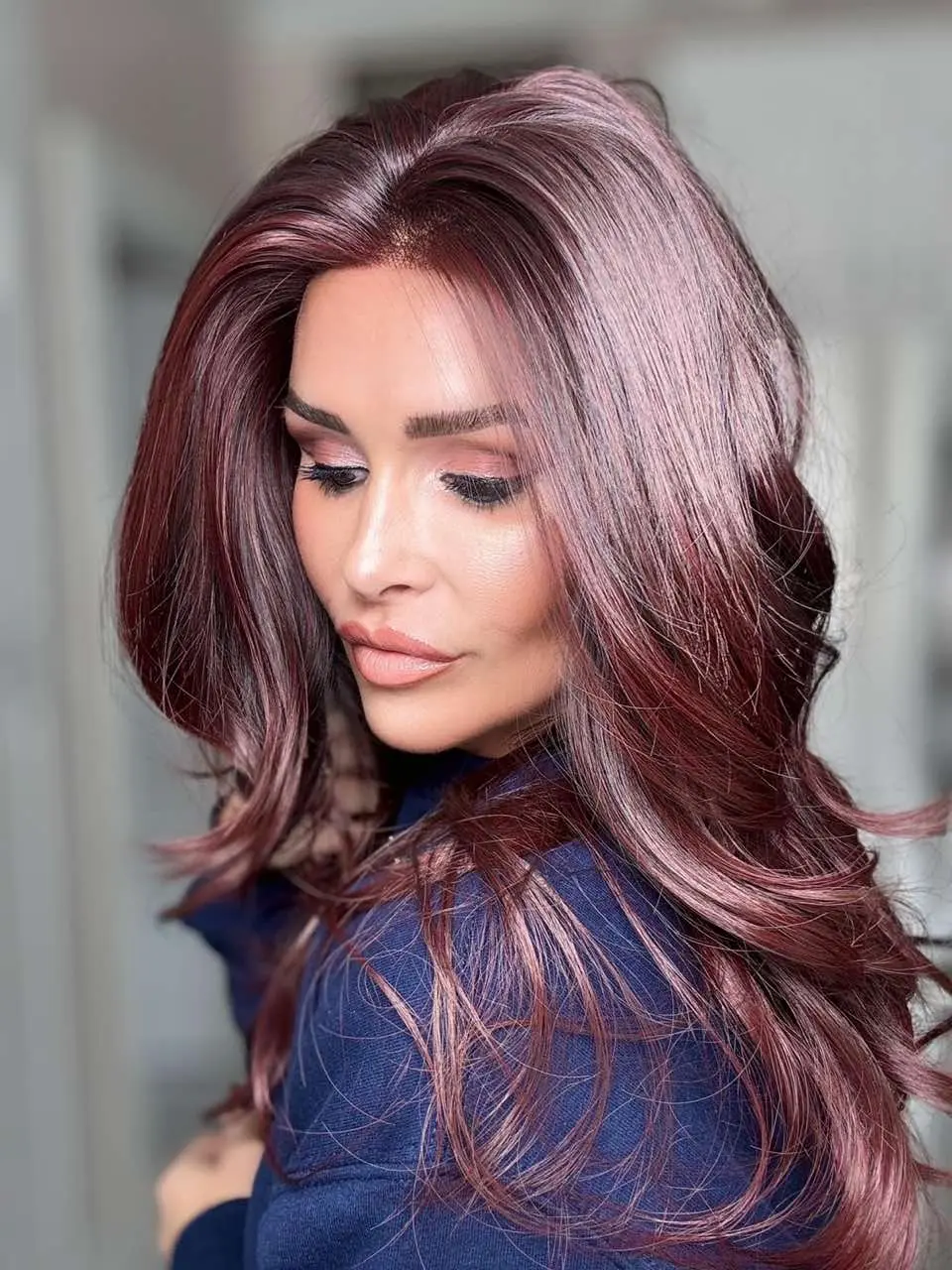 IMstyle Scarlett Cherry Cola Red Burgundy Layer cut Natural Wavy Low Density Glueless 13*4 Free Parting Lace Front Syntehtic Wig for Daily Wear