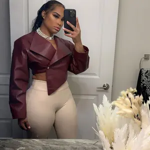 Women's fall and winter Fashion PU Leather Jacket, Casual Slim Fit Crop Top Coat, Stylish European Style Outerwear for Women