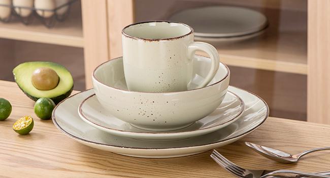 Vancasso Navia 16PC Stoneware Dinner Set for 4 - Speckled Spray Spot Pattern with 4 Dinner Plates, 4 Side Plates, 4 Bowls and 4 Mugs Tableware