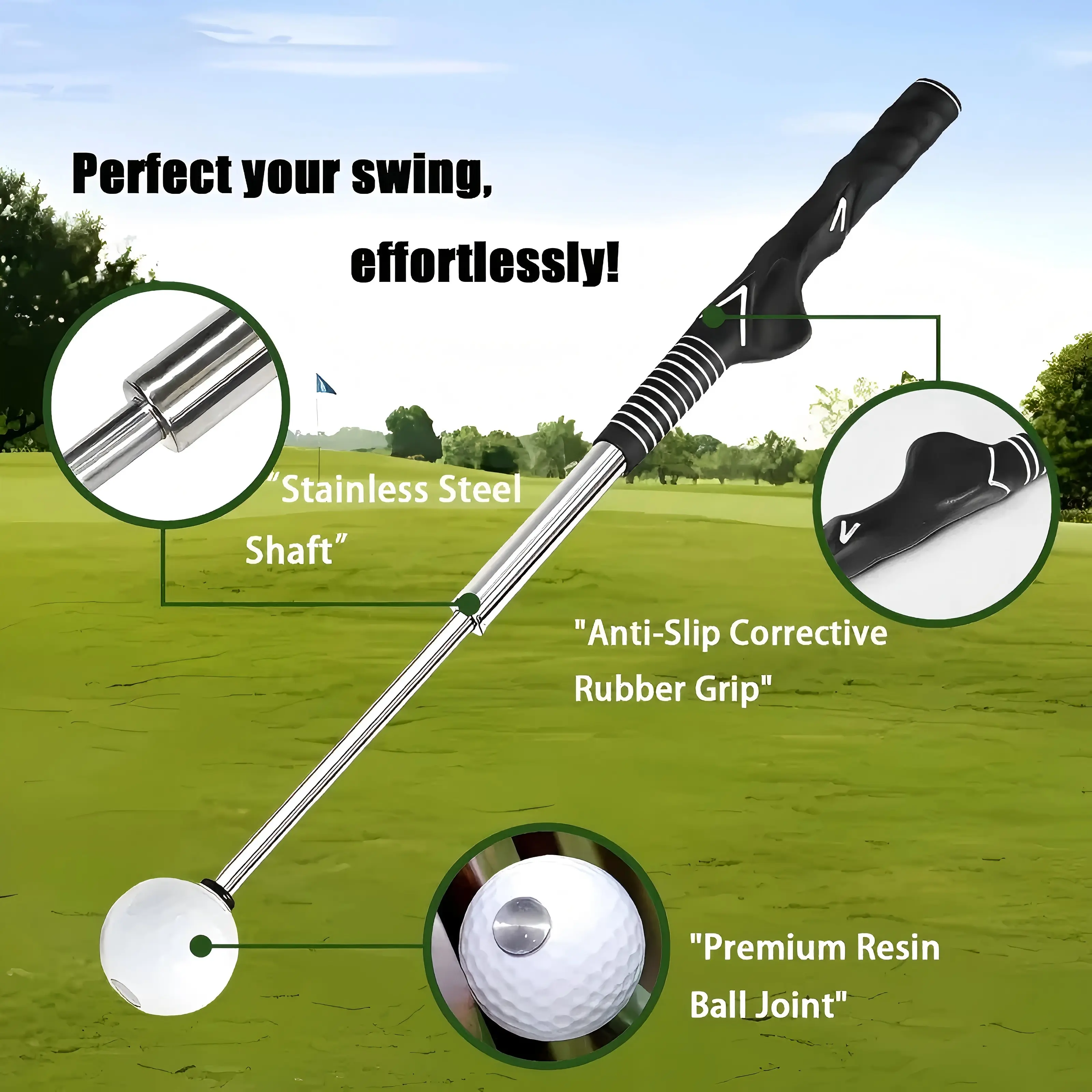Stainless Steel Telescopic Golf Alignment Stick, Portable Golf Training Equipment with Non-Slip Rubber Handle, Drum Impact Tape, New Putter Compatibility for Adults (Indoor/Outdoor Use)