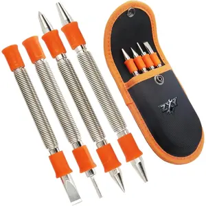 4PCS Dual Head Nail Setter & Center Punch Tool Kit, Spring Loaded Punch & Cold Chisel, Door Hinge Pin Removal Tool, 1/16, 3/32, 1/8, 3/16, 5/16, 1/8 Sizes for Woodworking Metalworking Construction Repair
