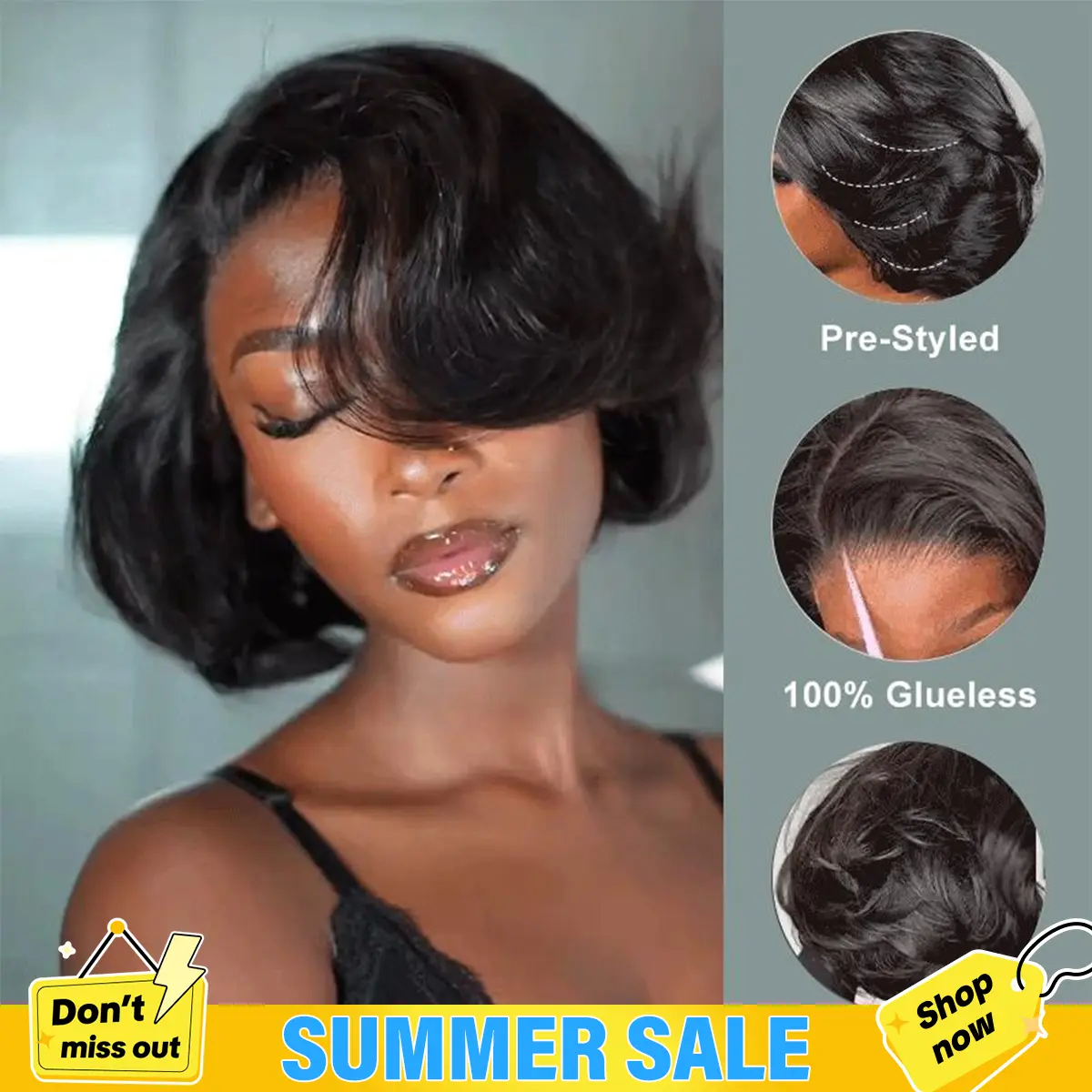 [Hot Selling] Bgmgirl Blowout Short Bob Straight 7x5 Lace Wear Go Pre-Styled C Part Design Wig Pre-Bleached Tiny Knots Natural Black & Brown Highlight Glueless 100% Human Hair Wig Colored Wig Summer Style summer outfits back to school