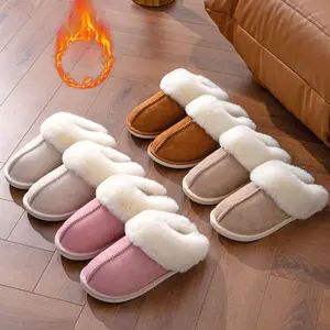 Women's Slipper Slip On For Women Suede Leather Indoor/Outdoor Comfy Fleece Lined Short Mini Snow Boot