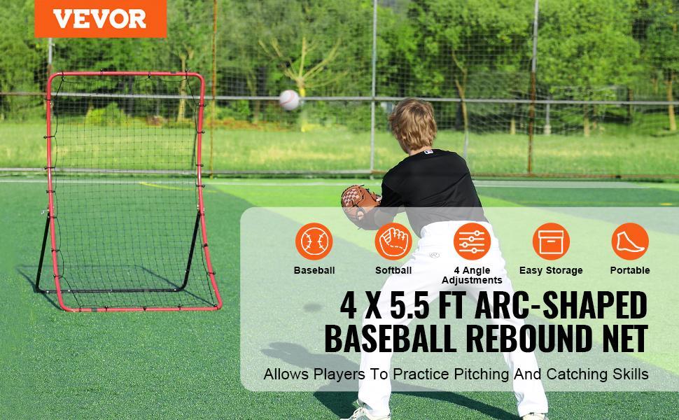 VEVOR Baseball And Softball Rebounder Net, 4 x 5.5 ft PitchBack Baseball Pitching Nest, Pitch Return Trainer Rebound Net with Pitching Target, All Angle Fielding Rebound Net for Grounders Pop Flies VEVOR Baseball And Softball Rebounder Net, 4 x 5.5 ft PitchBack Baseball Pitching Nest, Pitch Return Trainer Rebound Net with Pitching Target, All Angle Fielding Rebound Net for Grounders Pop Flies