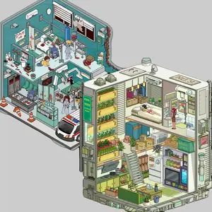 Doomsday Survival Sticker Scene Collection - Comes with free tweezers - Horror Hospital and Doomsday Cabin