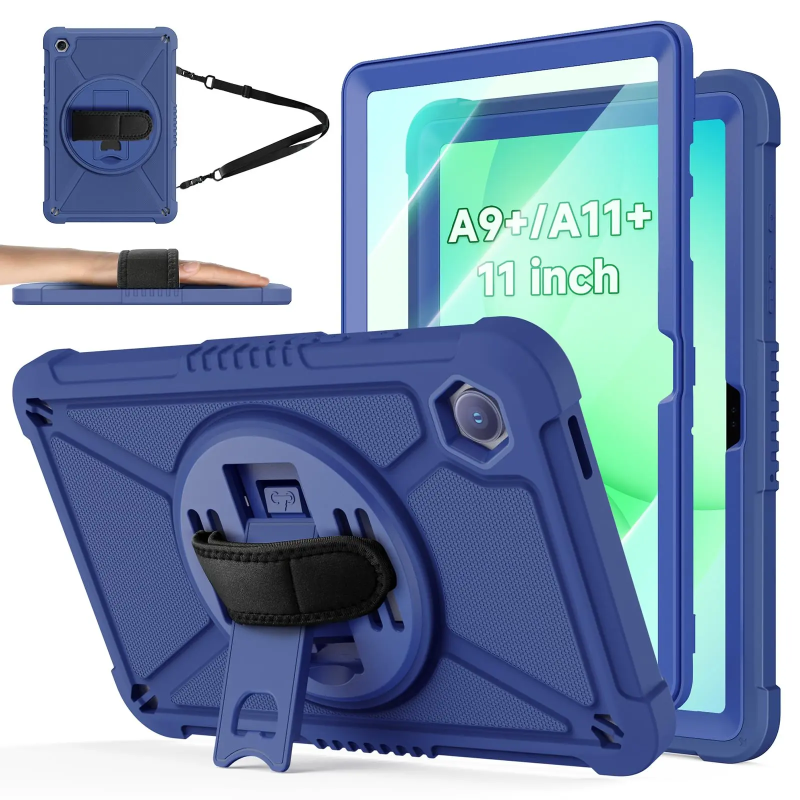 ZtotopCases Shockproof Hard Duty Tablet Cover for Samsung Galaxy Tab A11+/A9+ 11-in (2025/2023) - Includes Screen Protector, 360-Rotating Hand Strap & Stand, Shoulder Strap - Blue Electronics Accessory