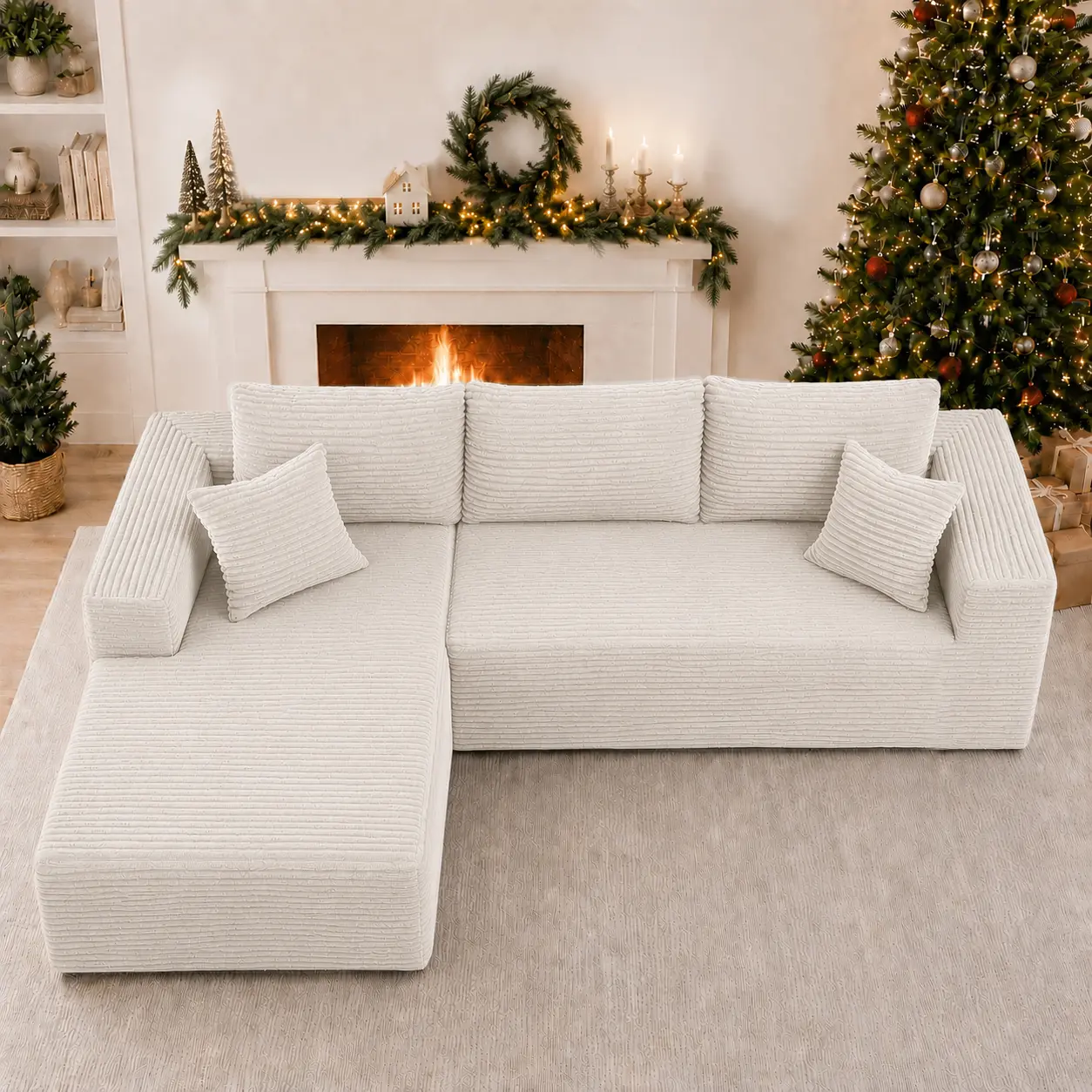 DIGWAC Modern Modular L-Shaped Recliner Sectional Corduroy Sofa with Fixed Arms - Comfy Couch, Durable Furniture for Living Room/Apartment, Upgraded Pocket Spring Base, Soft Fabric, Layered Memory Foam, Deep Seat, Pre-Assembled, Ships in 2 Packages, Sturd