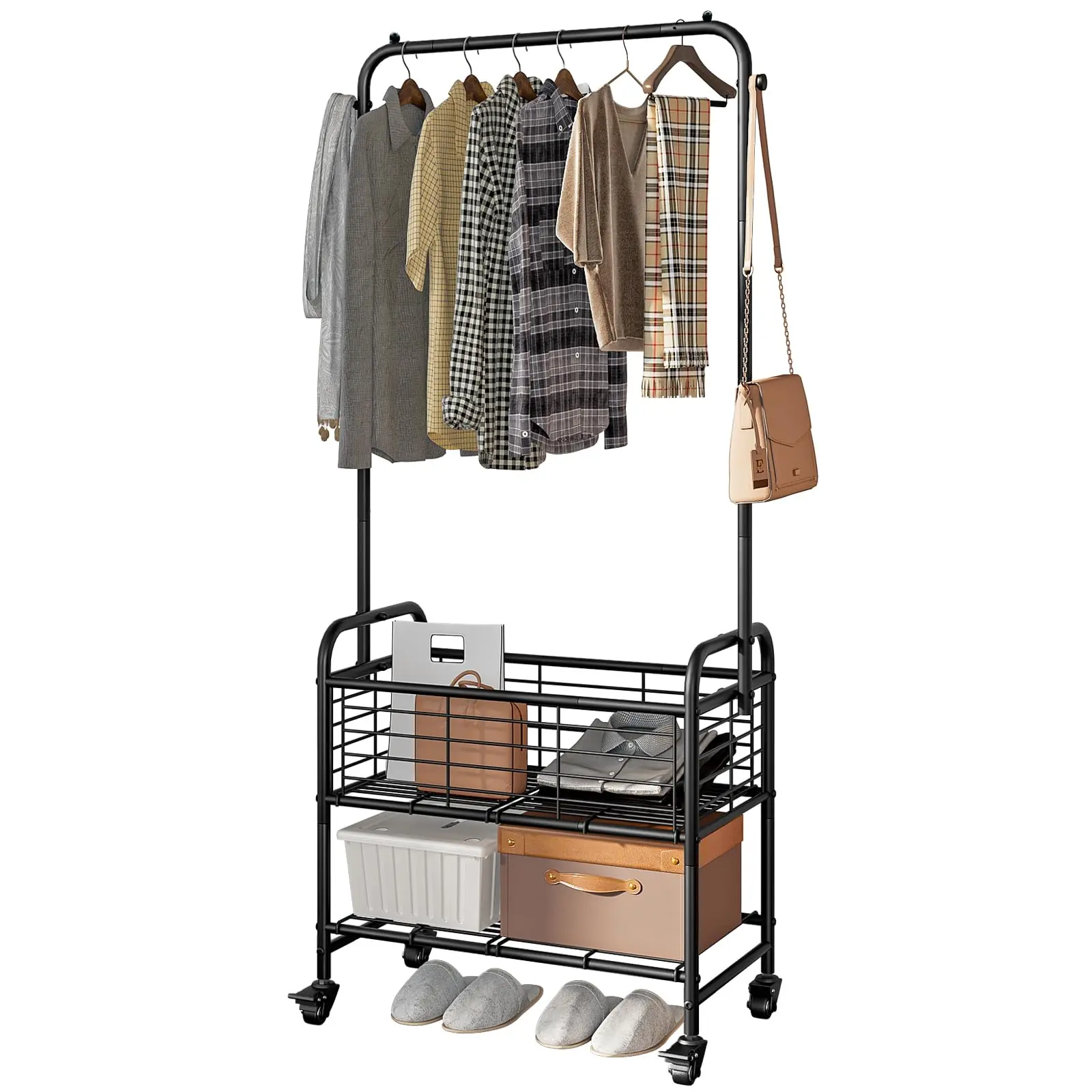 Laundry Basket with Wheels Rolling Laundry Hamper Laundry Sorter Cart Shelf Hanging Rack Organiser Hangable Mother's Day