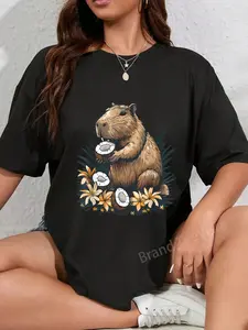100% Cotton Coconut Capybara Floral Capybara Lover Wildlife Nature T-Shirt