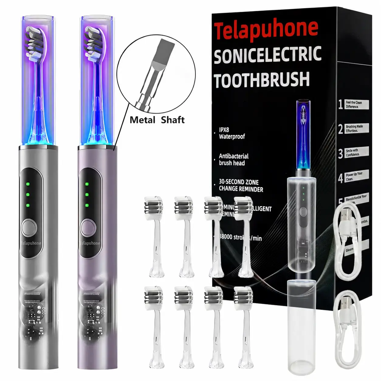 IPX8 Sonic Electric Toothbrush for Adults with Brush Head Care Mode - 6 Modes, Rechargeable Toothbrush with 4 Replacement Brush Heads，Sonic Electric Toothbrush For Adults