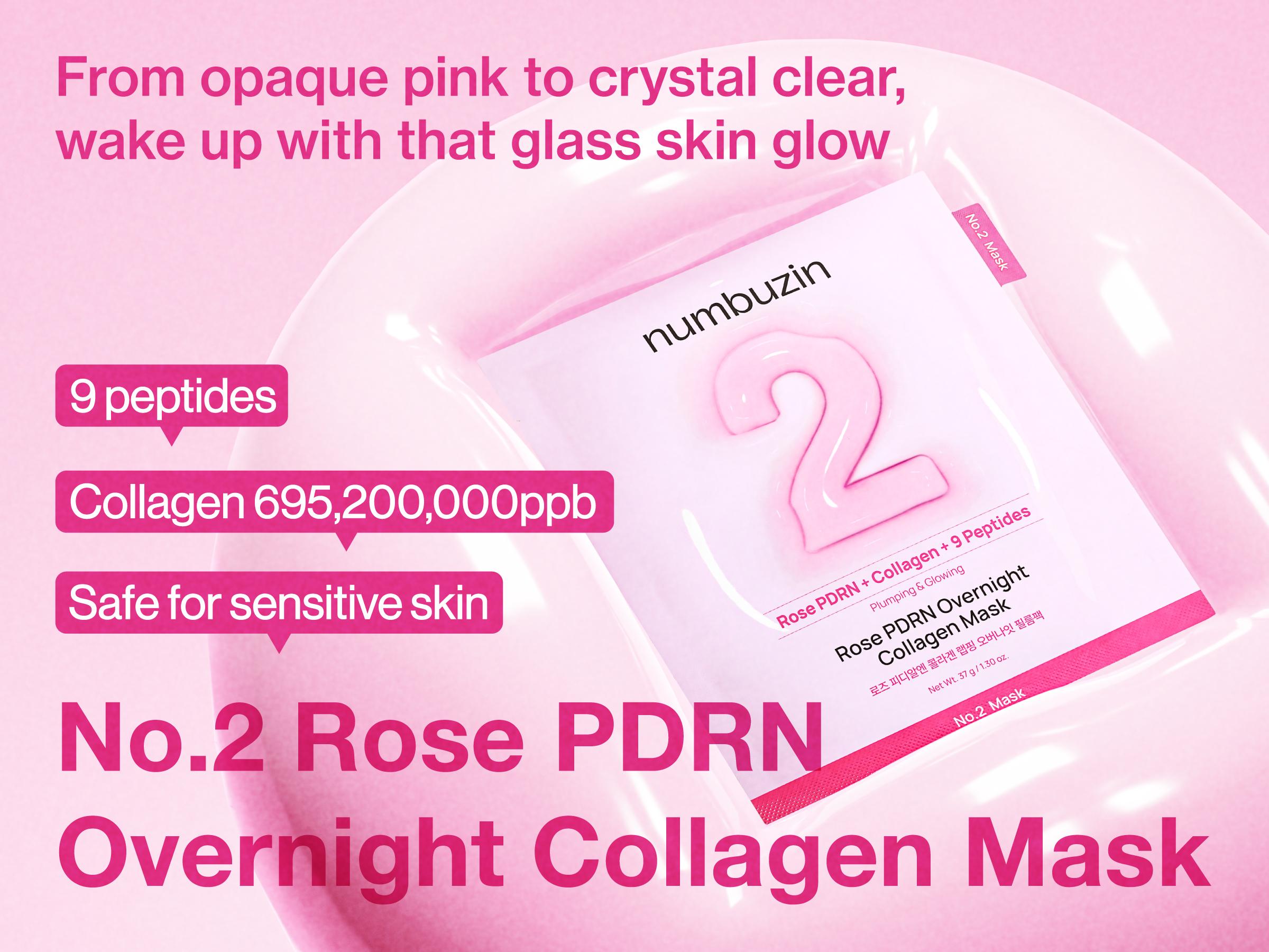 [numbuzin official shop] No.2 Overnight Face Mask | Rose PDRN Overnight Collagen Mask | Korean Glass Skin Essential | Elasticity, Hydrating, Firming, Enlarged Pores | Collagen, Peptides, PDRN | 37g, 4ea