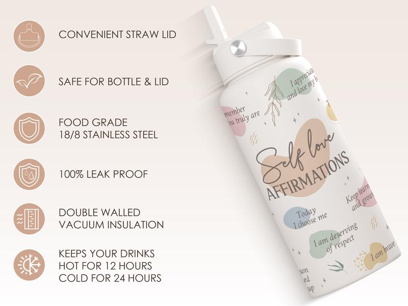 Sandjest 32oz Portable Water Bottle with Flip Straw & Handle, Insulated Leak Proof Drinkware, Protective Silicone Base, Valentine’s Day Gift