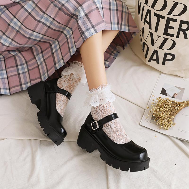 Mary Janes Shoes PlatformDress Low Heel Chunky Pumps Round Toe AnkleStrap Pumps Shoes '90s retro Oxfords