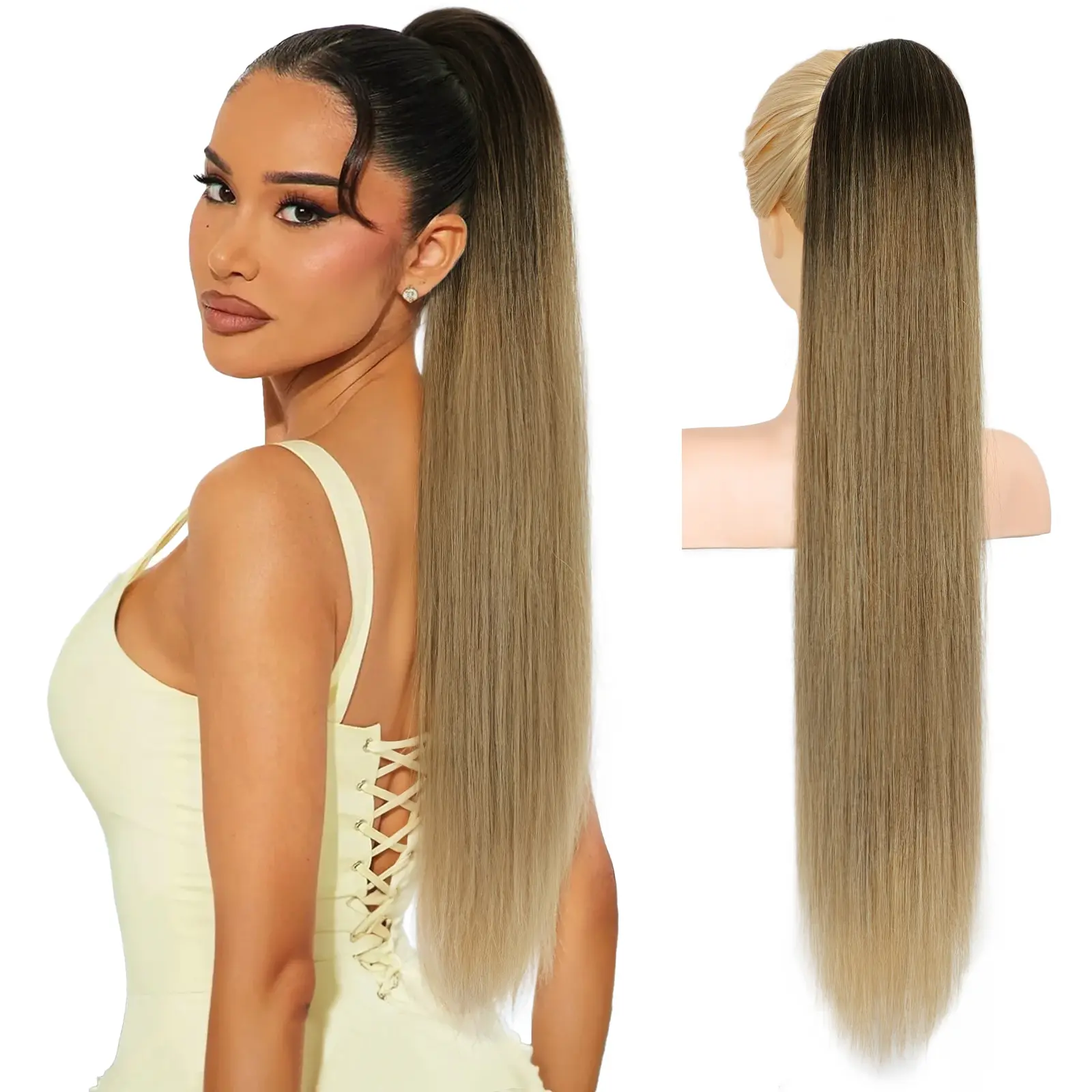 [Iridescent] 30 Inch Long Straight Claw Ponytail Extension Claw Clip in Ponytails Hair Natural Soft Synthetic Pony Tail Hairpieces for Daily Use