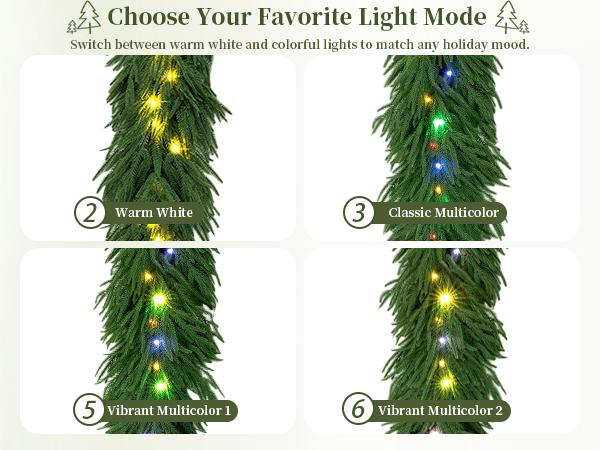 Christmas 6ft Garland with Lights for Decorations: Pre Lit Norfolk Pine Garland for Fireplace Stairs - Remote Timer 30 LEDs 12 Lighting Modes - Artificial Xmas Garlands Door Table Decor
