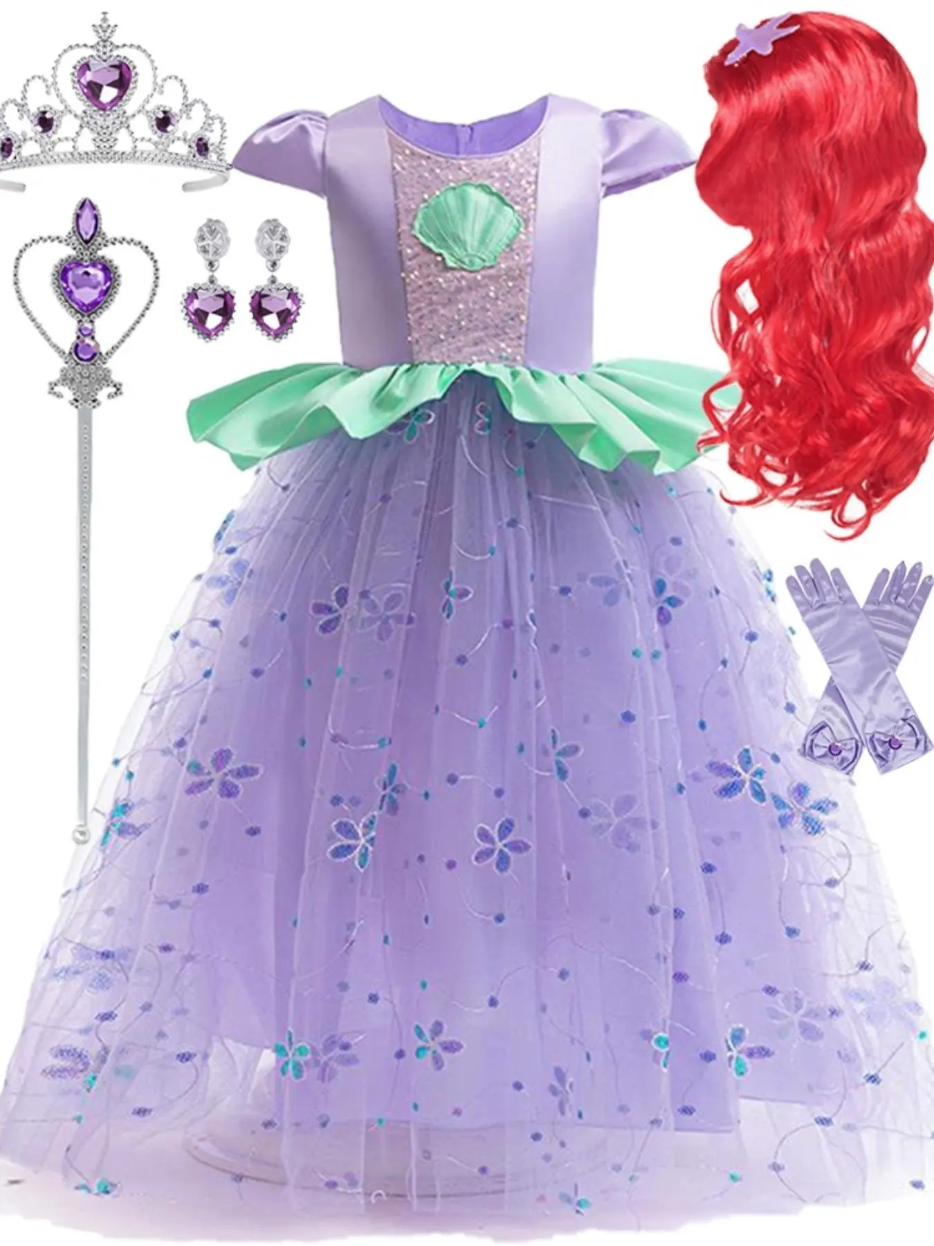 (Dress + all accessories)Girl Mermaid Dress New Arrival Mermaid Dress Children's Princess Dress Girl's Kids Little Mermaid Princess Party Dress Costume Costume for Parties