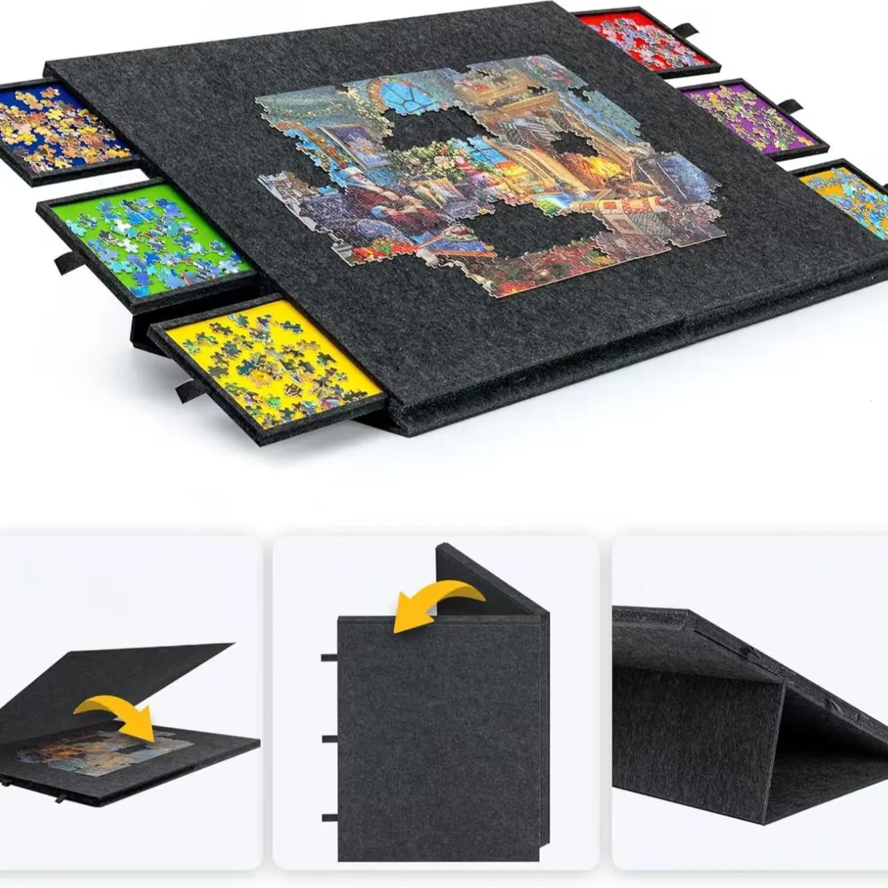 Foldable Jigsaw Table with Puzzle Boards, Sorting Trays, Anti-Slip Felt Surface, Adjustable Angle Stand for 2000pcs Puzzles (Toys & Hobbies, DIY, Felt Crafts)