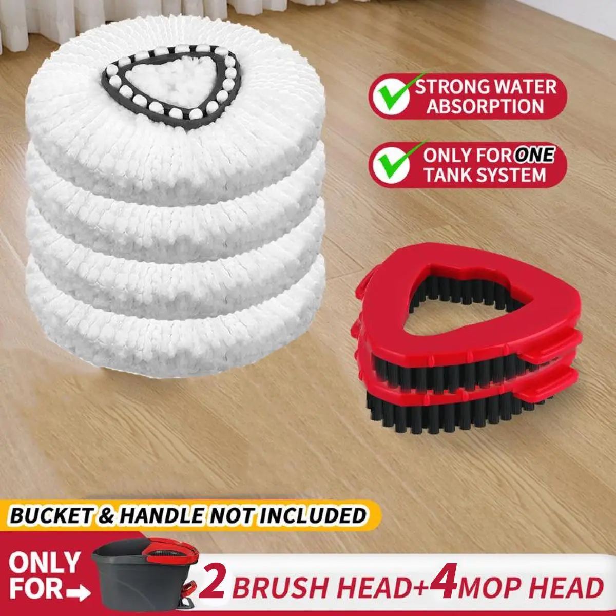 Summervibes Happymothersday Spin Mop Head Replacement & Shower Floor Scrubber for O Cedar 1-Tank System Microfiber Mop Heads Easy Cleaning Floor Head Mop Set with 4 Refills for Wood Tile