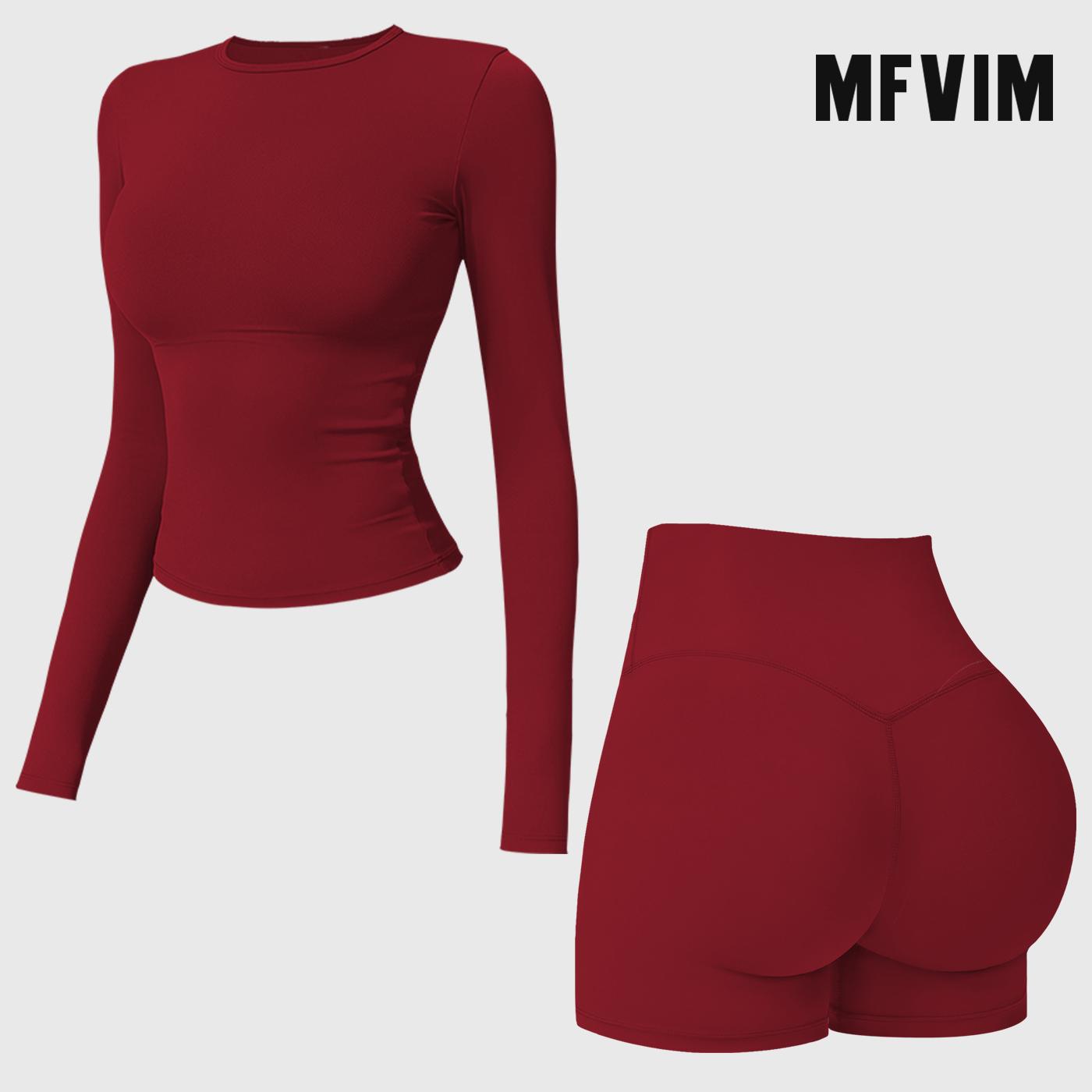 MFVIM 2-Piece Impact  Set for  Women's Long/Short Sleeve T-Shirt Tank Top +  Impact Shorts with Butt Lift, Seamless  Biker Shorts, Going Out  Set,  Clothing, Skinny Sports Apparel, Compression Activewear  Wear  Clothin gym fitness workout Yoga Bottoms Spr