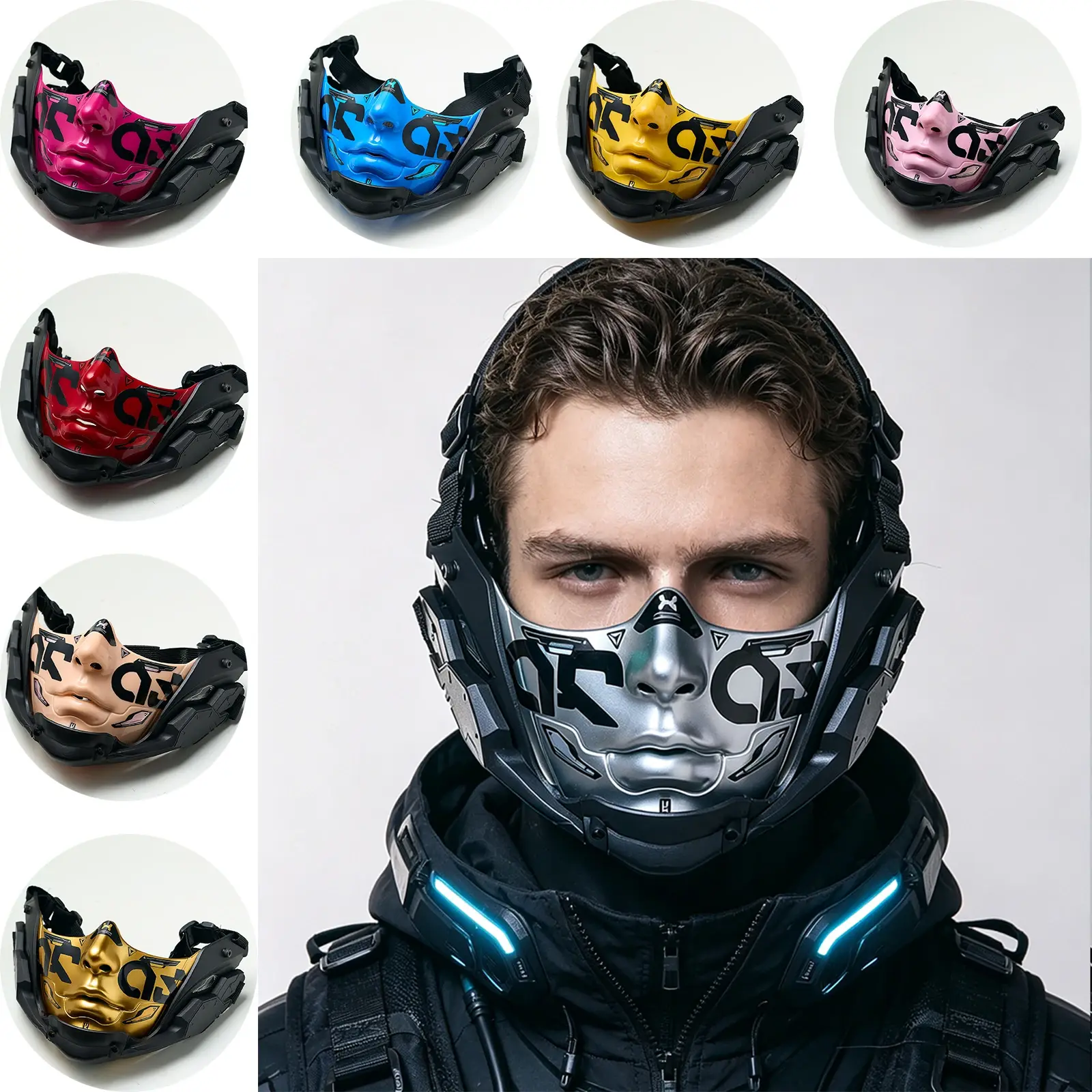 Single Comfortable Adult 3D Cyberpunk Tactical Half-Mask - Lightweight Plastic 3D Sculpture Props, Hard Shell Themed Headwear with Unique Mask Design for Halloween Costume, Biker (Home & Party Accessories)