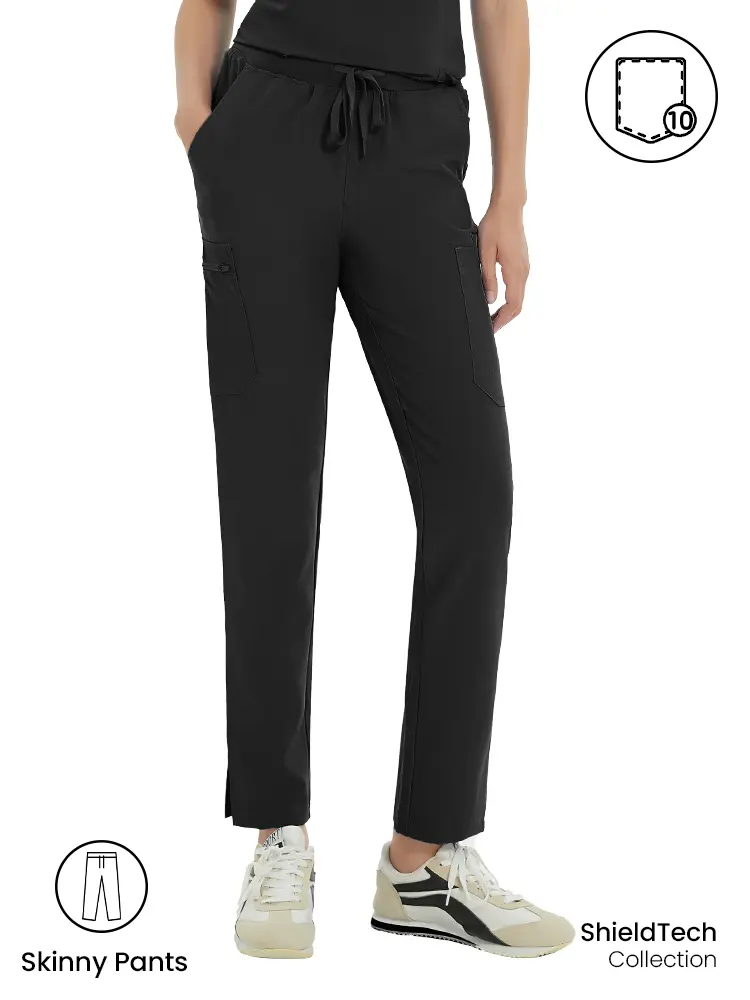 KITMAZ Women's Straight Leg Scrub Pants - Skinny Stretch Cargo Casual Trousers, Mid Rise Yoga Waistband, 10 Pockets, Bottoms for Business Casual, Nurse Week Gift Casual Work Pants Casual Comfy Pocket