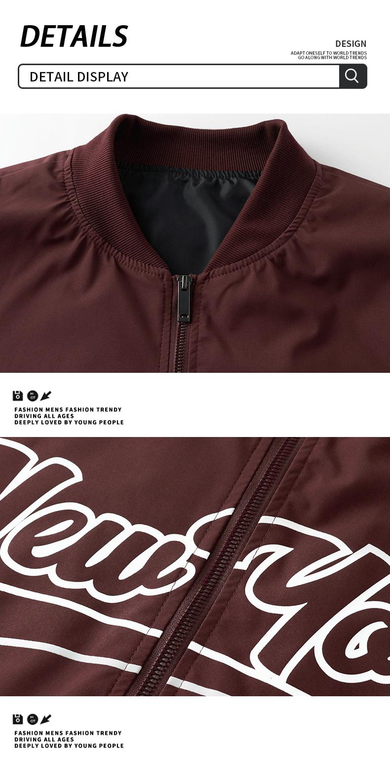 American Vintage Functional Stand Collar Baseball Jacket Men's Spring Autumn Winter Pilot Bomber Coat with 'New York' Embroidery