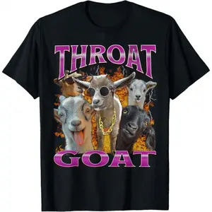 100% Cotton Unisex Adults Throat Goat Funny Offensive Adult Humor Bootleg Y2K Graphic T-Shirt - Black Small - Short Sleeve T-Shirt - Unique Graphic Design