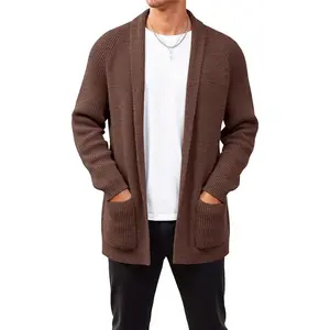 Runcati Mens Shawl Collar Long Cardigan Casual Knit Open Front Sweater Fall Winter Thermal Cardigan Sweater
