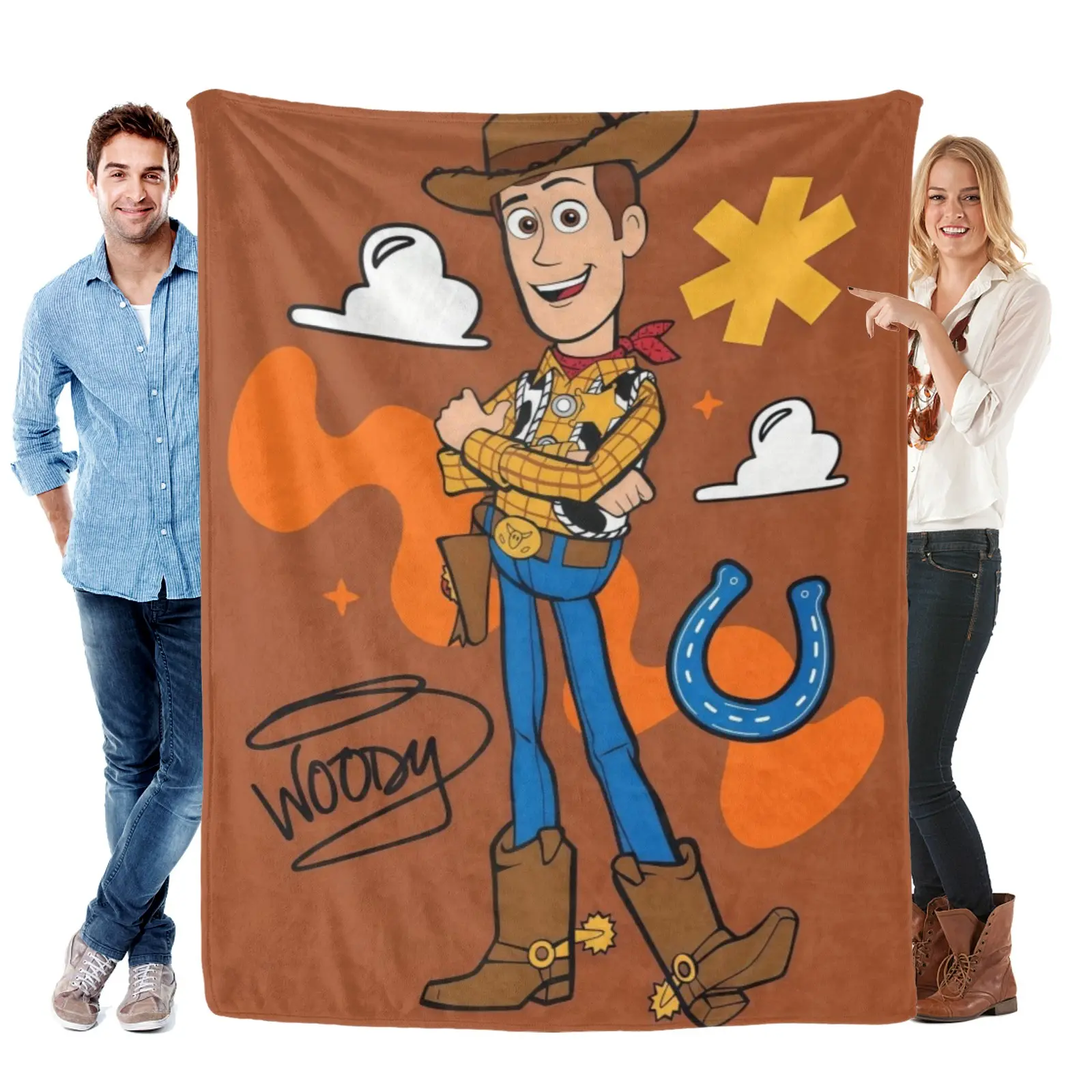 [Summervibes] Disney Cowboy Woody Signature Brown Background Toy Story Blanket, Soft Flannel Disney Throw Blanket For Sofa Bed Dorm Couch, Toy Story Stuff Daily Cover