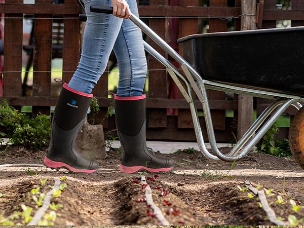 【No steel toe】Trudave Rubber Boots for Women, Waterproof Insulated Mud Rain Boots with Steel Shank,  Anti-slip Outdoor Work Boots, Size 6-11 Lightweight Shoe Black Girl Footwear Breathable Pink