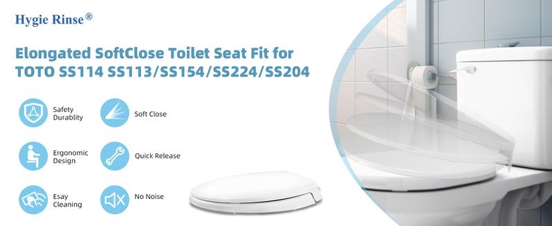 SS114 Toilet Seat Replacement Compatible with TOTO, Elongated Soft Close Toilet Seat for SS113/SS154/SS204/SS214/SS224, Transitional Heavy Duty Oval Toilet Seats, 2-Pack Toilet Bolts and Nuts, White