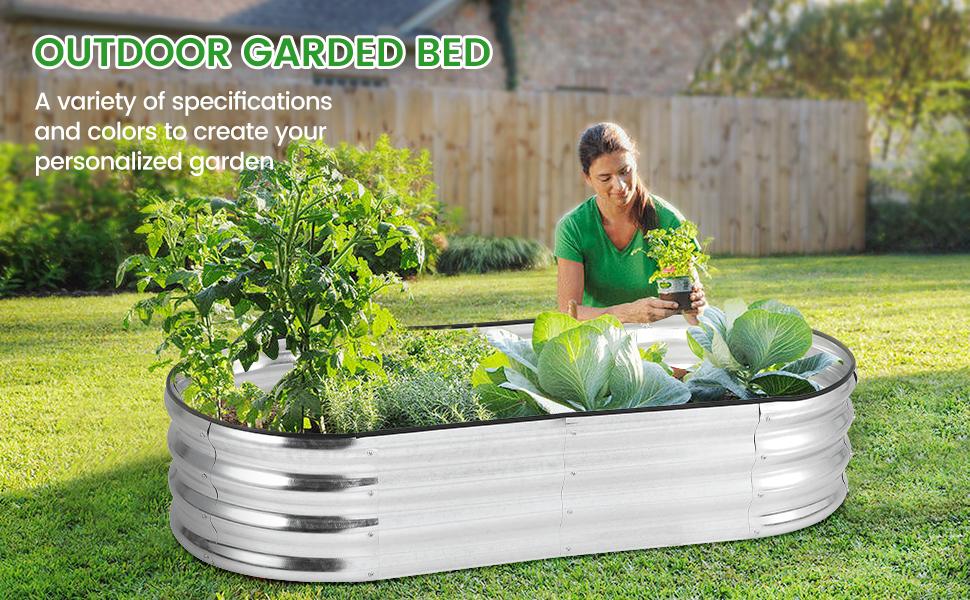 【GARVEE】Galvanized Silver Raised Garden Bed Kit 4.5×2×1ft, 2pcs Oval Metal Planter Boxes for Vegetables, Flowers, and Fruits with Anti-Rust Coating and Rubber Edge Protection, Outdoor Durable Garden Solution