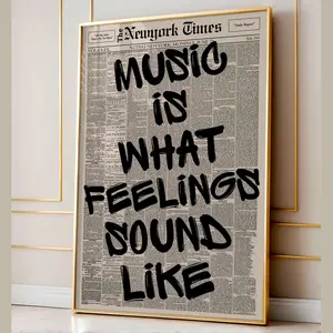[Sale off up to 65%][Free Ship][No Frame] Retro Music Is What Feelings Sound Like Newspaper Poster, Trendy Aesthetic Print, Typography Art, Gift for Music Lover, Canvas Wall Decor