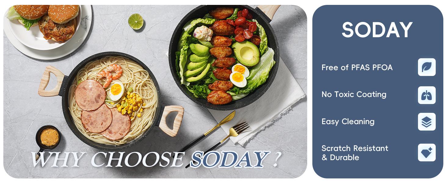 SODAY 12pcs Pots and Pans Set Non Stick Kitchen Cookware Sets Induction Cookware Nonstick Granite Cooking Set with Frying Pans, Saucepans, Kitchenware,stock up on specials,Valentines Day gifts