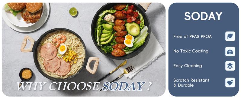 SODAY 12pcs Pots and Pans Set Non Stick Kitchen Cookware Sets Induction Cookware Nonstick Granite Cooking Set with Frying Pans, Saucepans, Kitchenware,stock up on specials,Valentines Day gifts