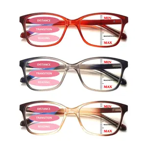 3-Piece Fashionable Progressive Multifocal Blue Light Blocking Reading Glasses Solid-Color Gradient Rectangular Frames Stylish Essentials for Everyday Wear