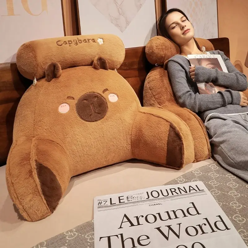 Bed Rest Reading Pillow - Kawaii Soft Lumbar Pillows Rest Cushion with Washable Cover, Bedrest Pillow with Armrests for Sitting in Bed, Relaxing, Watching TV, Gaming, Cars - Capybara