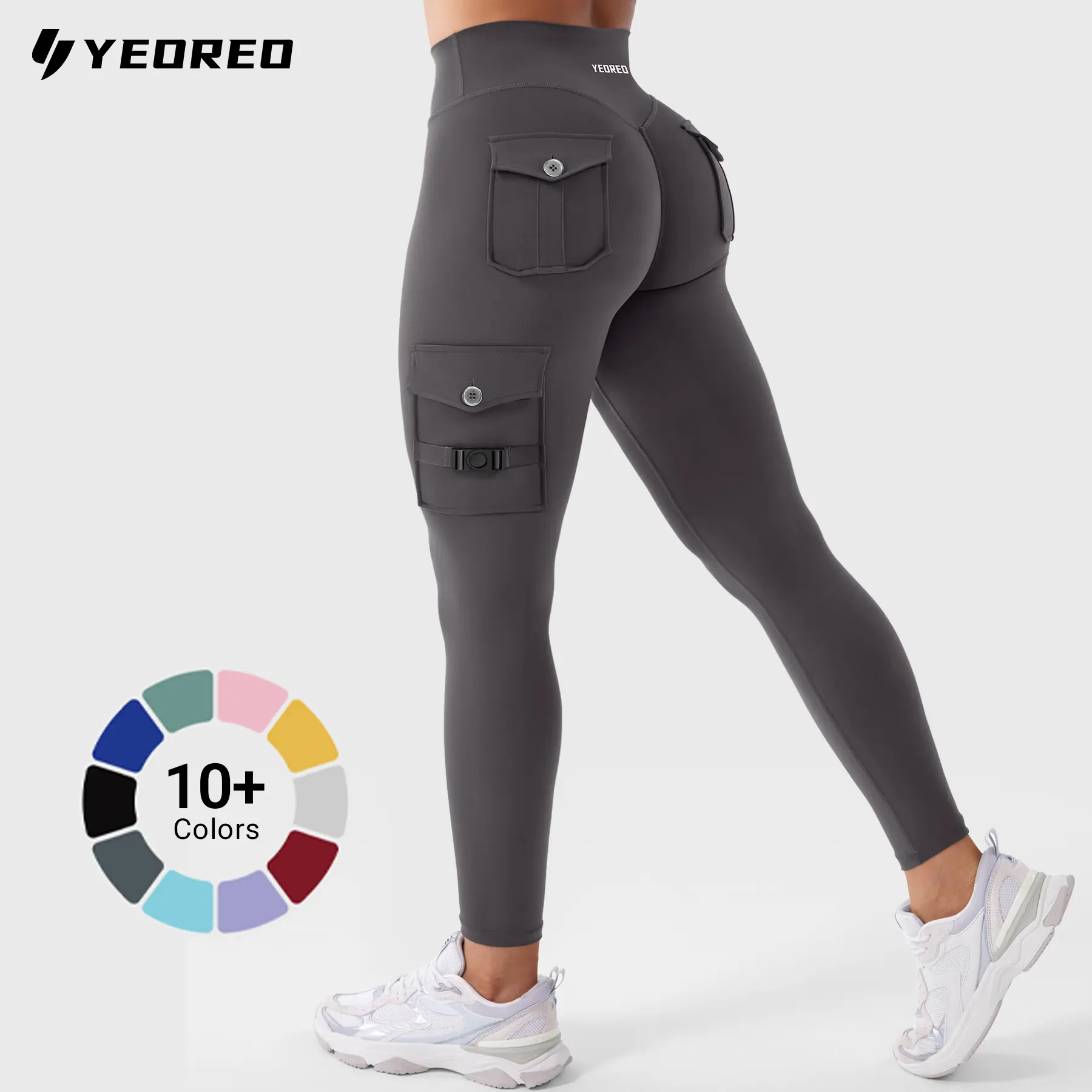 YEOREO Women’s High Waisted Cargo Leggings - True-to-Fit Shapewear with Hidden Pockets, Scrunch Butt Lift, Compression - Athleisure Wear for Summer Workouts, Body Goals Pants That Lift Glutes, Active Yoga Athletic Bottoms