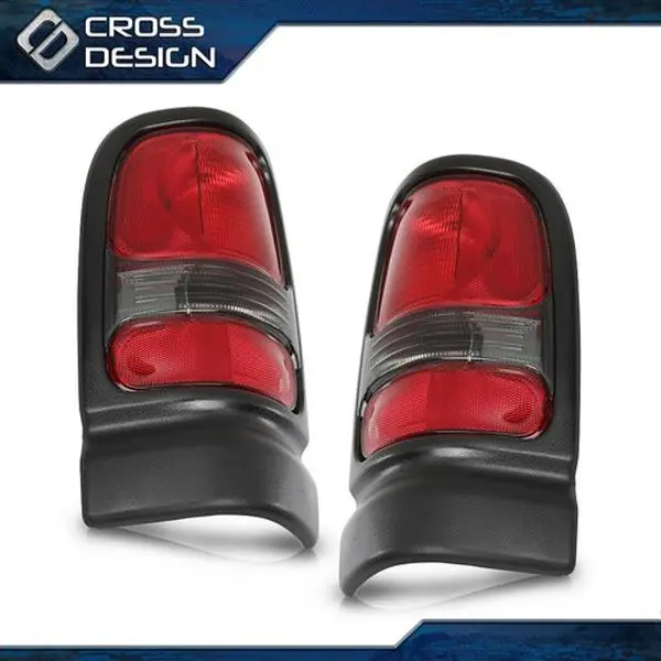CROSSDESIGN Durable Smoked Integrated Tail Light Assembly - Left & Right Rear Taillights Set for 94-02 Dodge Ram 1500,2500,3500, Ideal for Car Lighting Upgrade & Mod