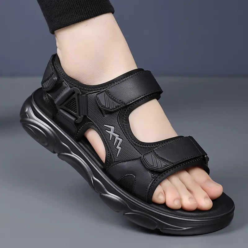 Men's Casual Flat Sandals - Summer Comfortable Footwear, Black & Green Options, Rubber-Soled, Multi-Functional Shoe