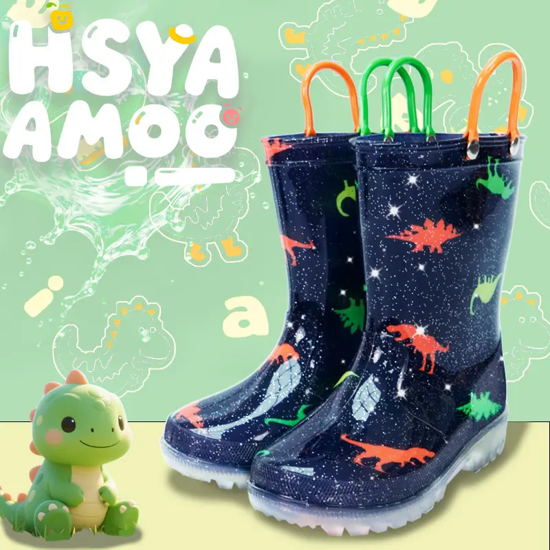 Kids' Dinosaur Rain Boots, Waterproof Non-Slip Footwear for Toddlers, Boys & Girls with Easy-On Handles, Rainboots For Toddlers Lightweight Boots Neoprene Boots