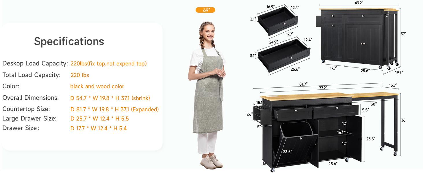 【SPOTLIGHT DAY】ONBRILL 60.2"W Kitchen Island with Two Large Storage Cabinets Drawers Locking Wheels Wood Countertop Power Outlet Spice Rack Paper Towel Holder Rolling Smooth 【SPOTLIGHT DAY】ONBRILL 60.2"W Kitchen Island with Two Large Storage Cabinets Drawers Locking Wheels Wood Countertop Power Outlet Spice Rack Paper Towel Holder Rolling Smooth