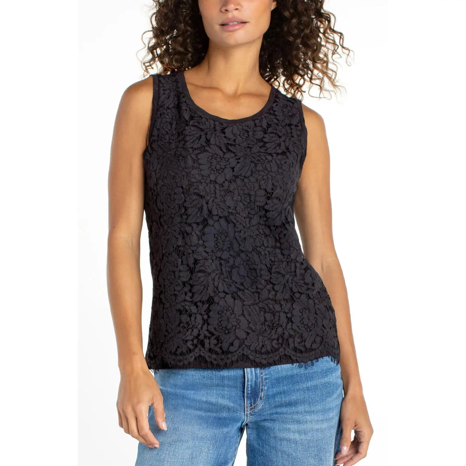 Liverpool Sleeveless Lace to Knit Hybrid Top