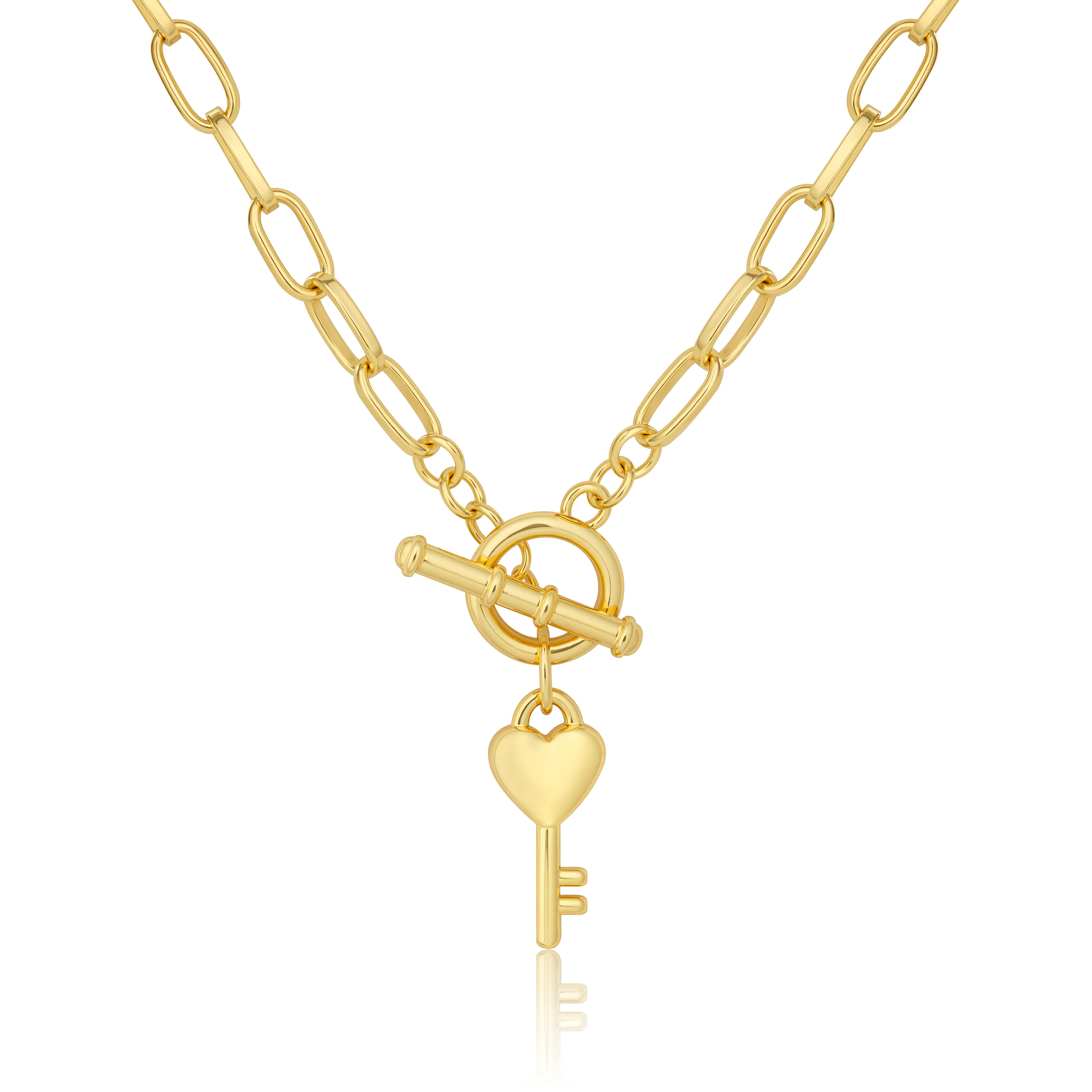 Aprilery Golden Toggle Chain Necklace – Paperclip Link with Lock/Heart Lock/Heart Key Pendant