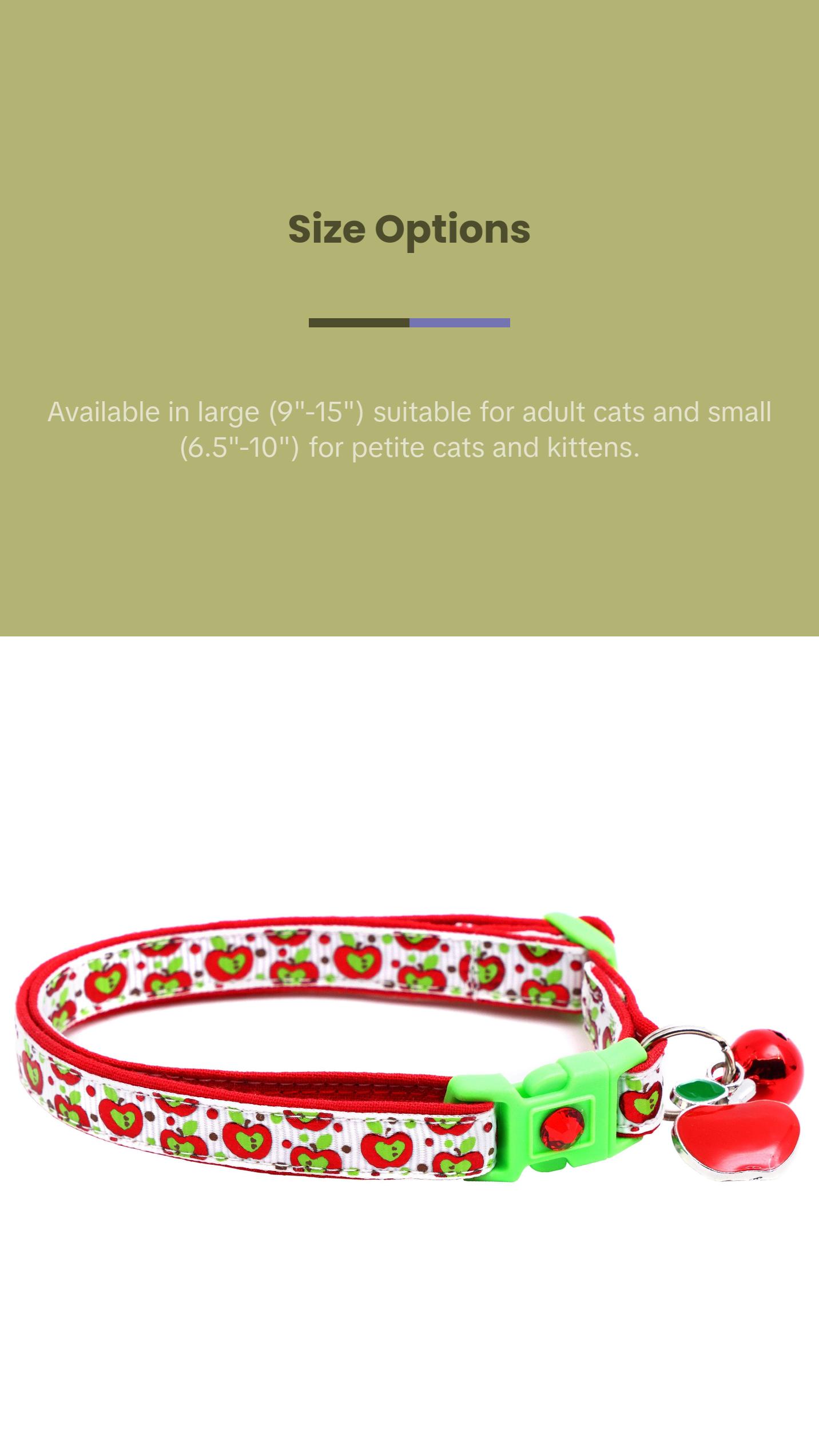 Colorful Red and Green Apples on White Safety Breakaway Cat Collar with Jingle Bell & Charm by Pugs2Persians Harvest Teacher