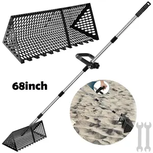 Stainless Steel Sand Fleas Rake Detachable 68inch Long Handle Collapsible Shark Tooth Sifter Beach Sand Sifter for Rustproof Non Slip Use