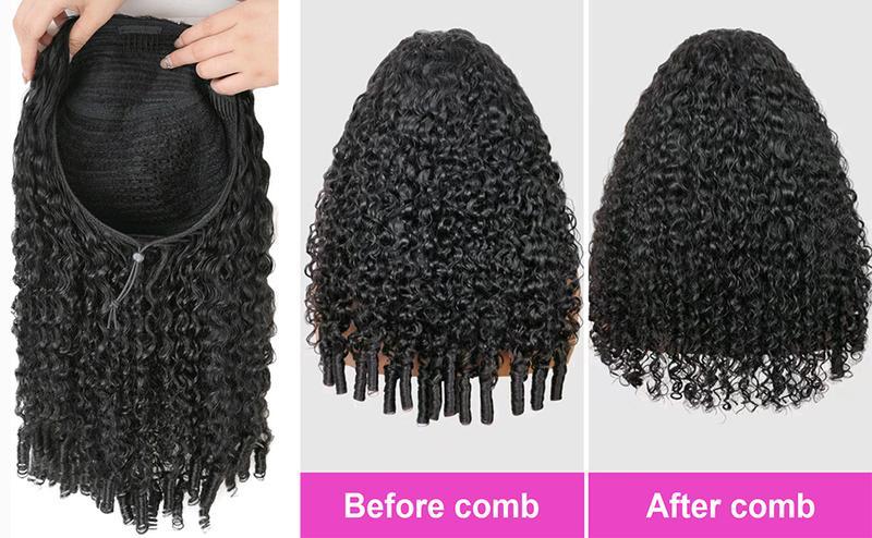[HOT] Burmese Curly Wig 100% Human Hair Wigs For Women 200% Density Brazilian Half Glueless Wig Human Hair Ready to Wear 3 IN 1 Half Wig With Drawstring Curly Half Wig On Sale