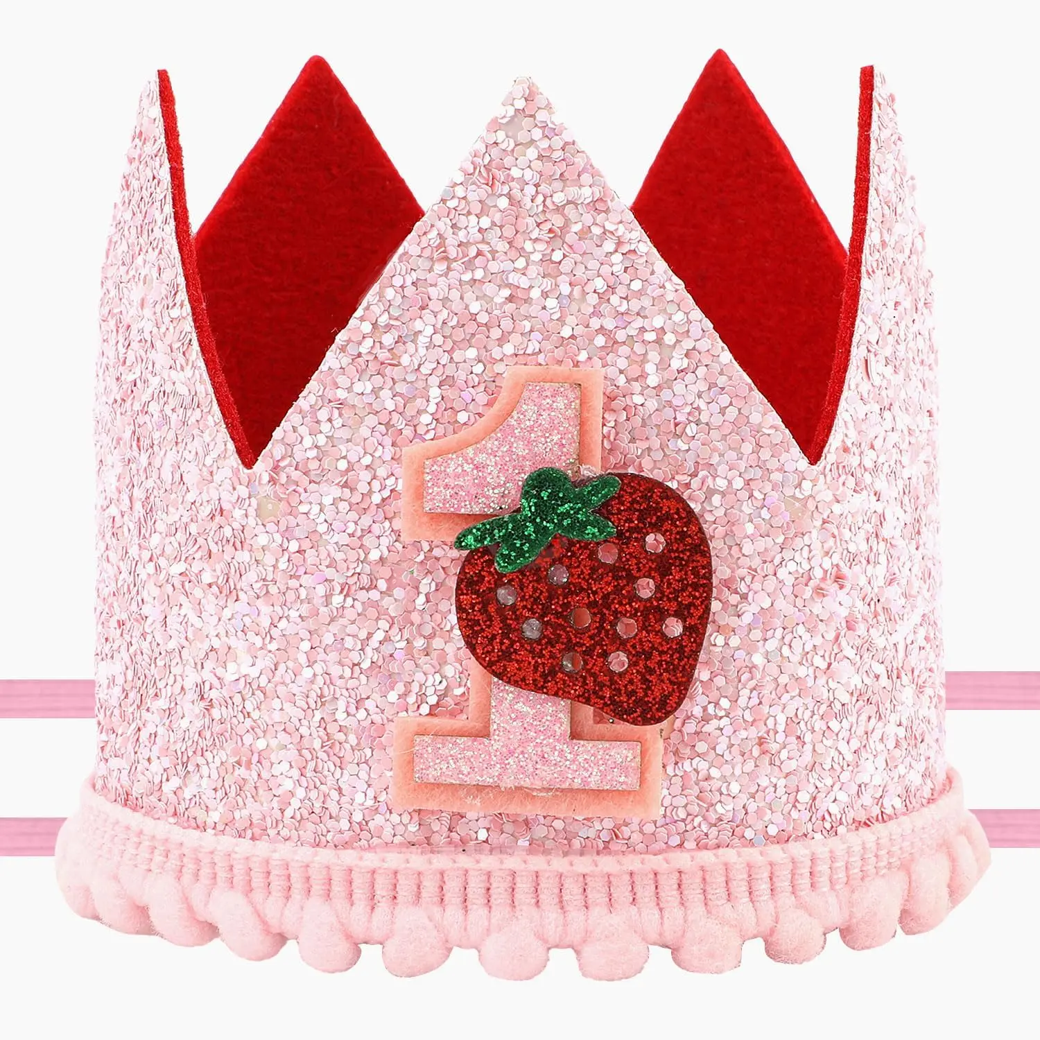 Berry First Birthday Hat, Sweet Pink Sequin Strawberry 1st Birthday Hat Cute Girl Strawberry Crown Headband Strawberry One Birthday Headwear for Shower Party Decoration Photo Props
