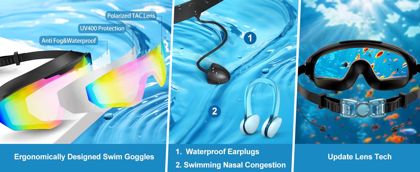 Viyawise Swim Goggles for Adults & Kids - Anti-Fog Full-Coverage, 3-Color UV Lens, Waterproof Earplugs & Nose Clip, Fit Outdoorfun Viyawise Swim Goggles for Adults & Kids - Anti-Fog Full-Coverage, 3-Color UV Lens, Waterproof Earplugs & Nose Clip, Fit Outdoorfun